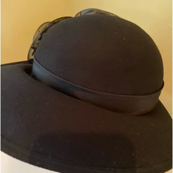 Beautifully Stylish Black Wool Church Dress Hat by Sylvia
